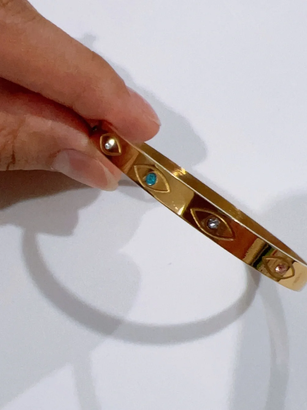 Gold Plated Evil eye Crystal Accent Bangle Bracelet - Women Jewelry